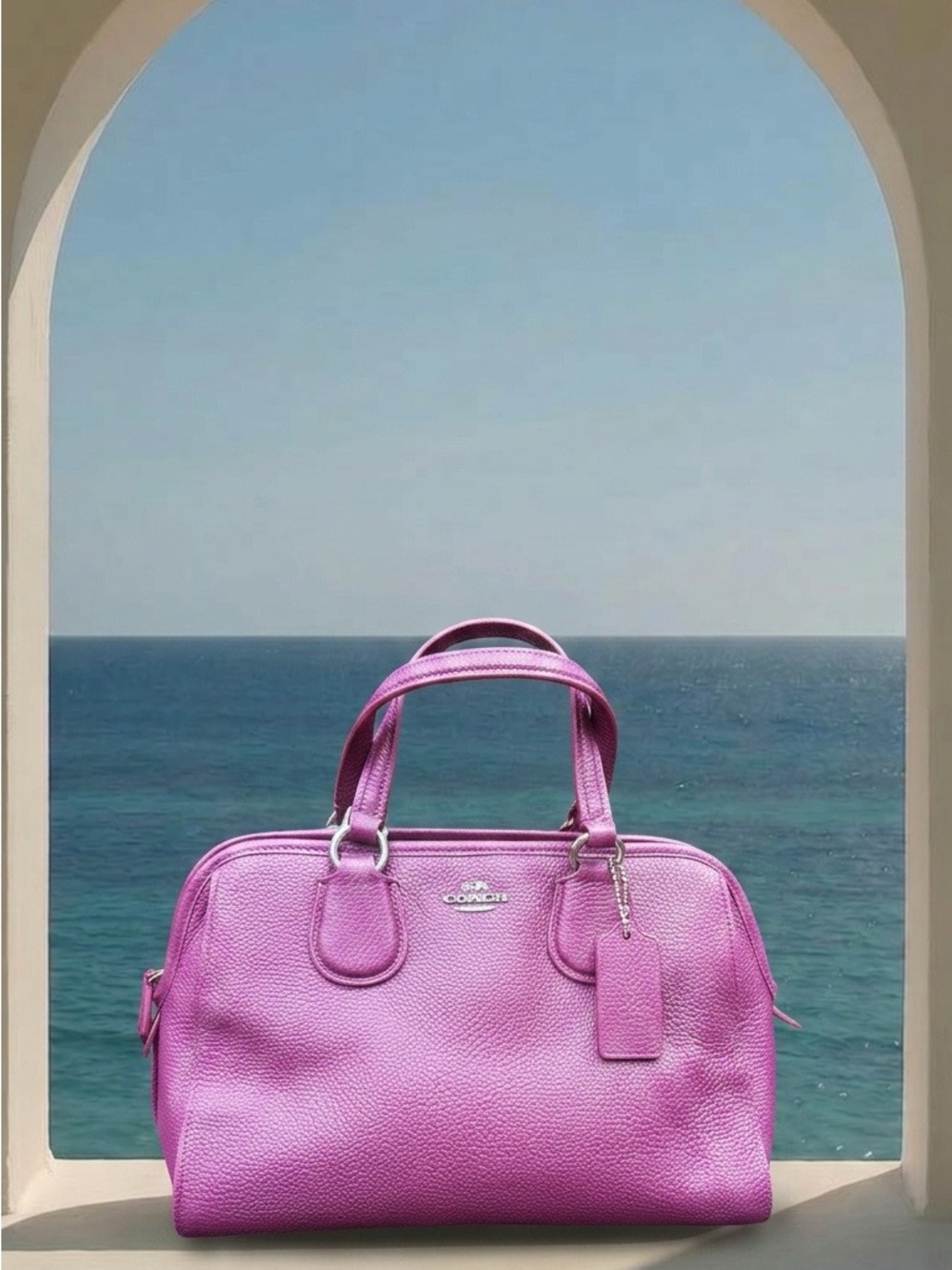 COACH Pebbled Leather Satchel in Berry